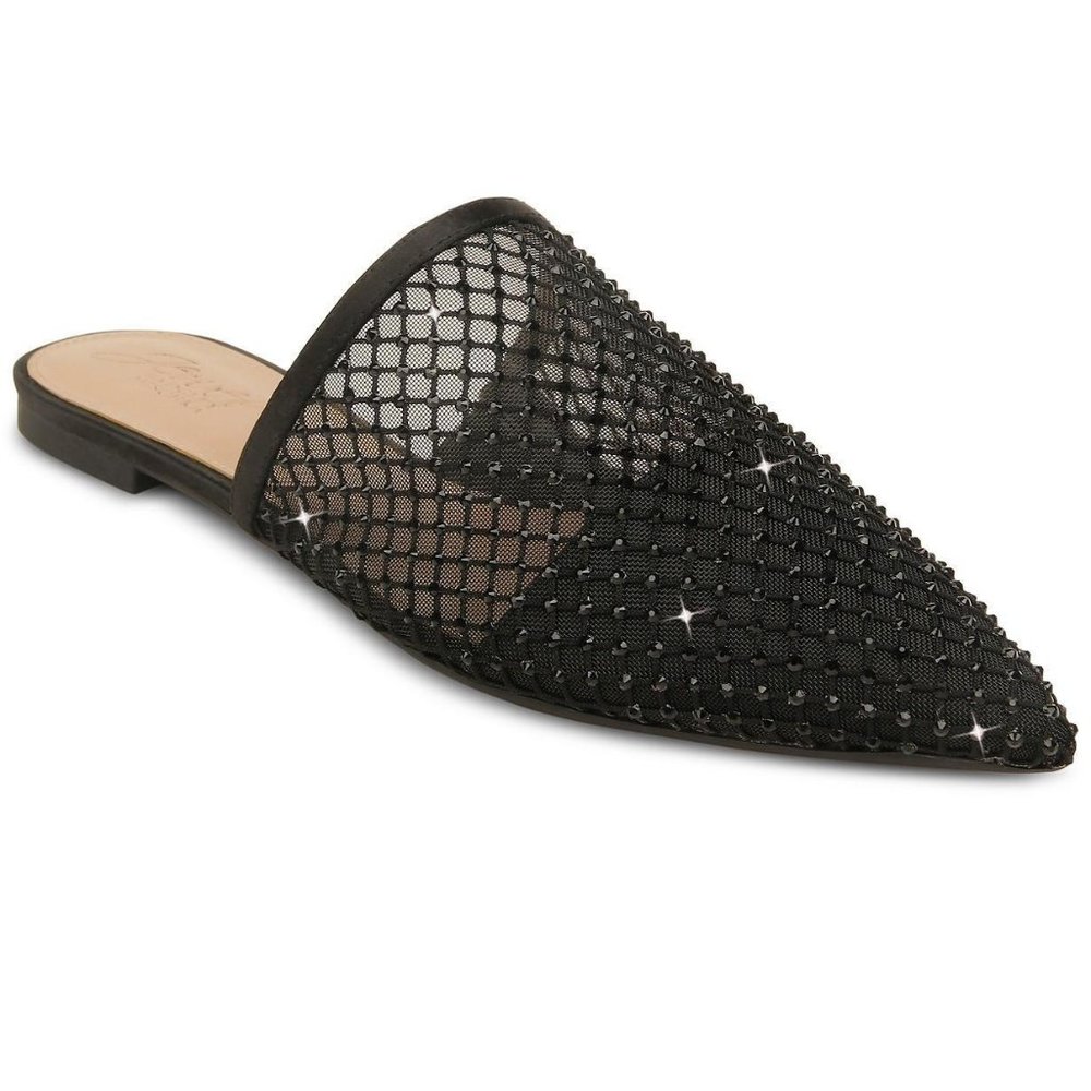 NEW Jewel Badgley Mischka Fraser II Pointed Toe Flat Mule Sandal Black 6.5